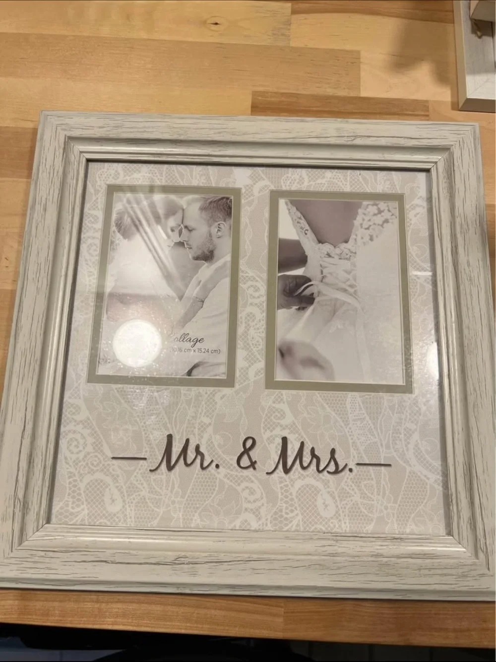 Mr. & Mrs. Wedding Double Photo Frame - Whitewashed Wood